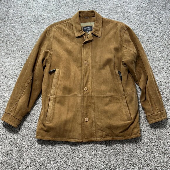 Robert Comstock Mens Suede Leather Jacket Sz 42 Button Front With Zip Pockets - Picture 12 of 12